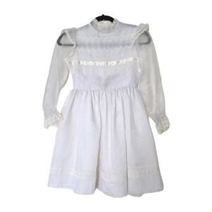 Vintage JcPenny Girls White Dress Size 8 Communion Flower Girl Sheer Puff Sleeve